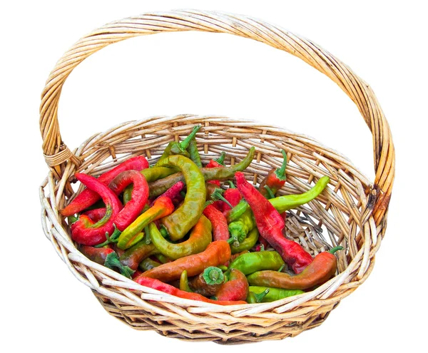Chili peppers in vimini basket. — Stock Photo, Image
