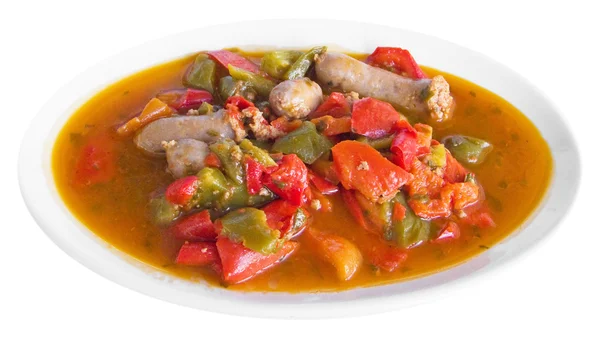 Sausages and peppers. — Stock Photo, Image