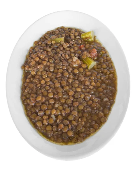 白い皿にレンズ豆のスープ. — ストック写真