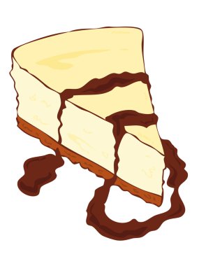 Cheesecake slice with melted chocolate. clipart