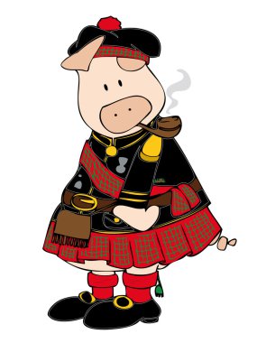 Scottish Pig with pipe. clipart