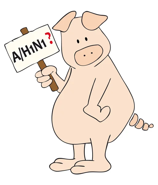 Pig with A/H1N1 placard in the hand. — Stock Vector
