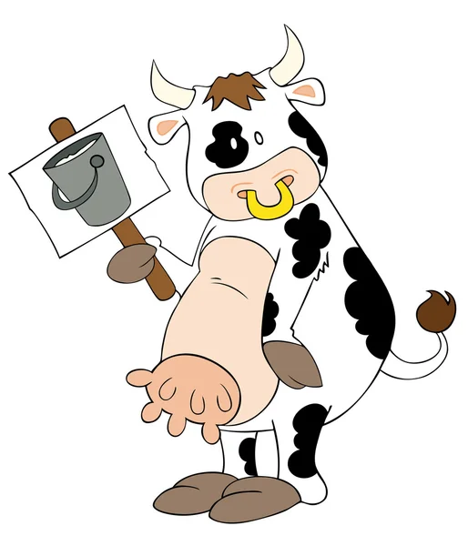 Funny dairy cow with placard. — Stock Vector