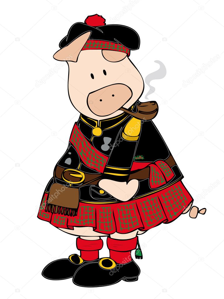Scottish Pig with pipe.