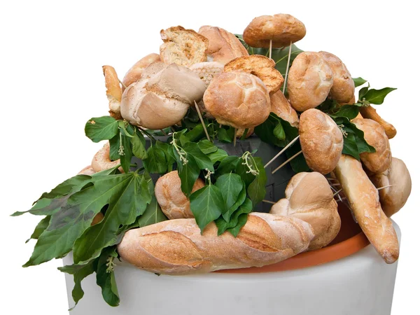 Bread rolls and leaves. — Stock Photo, Image