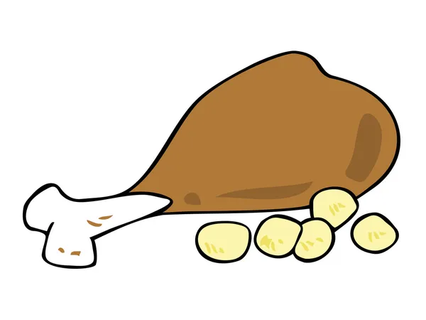 Gebraden kip dij met aardappelen. — Stockvector