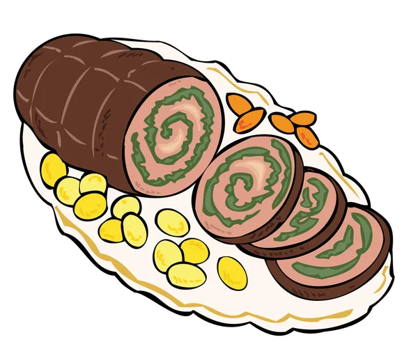 Meat roulade with carrots and potatoes. — Stock Vector