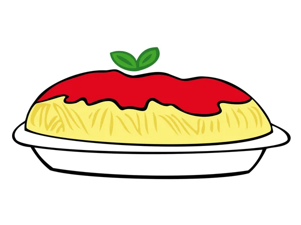 Σπαγγέτι με σάλτσα ντομάτας και βασιλικό. — Διανυσματικό Αρχείο