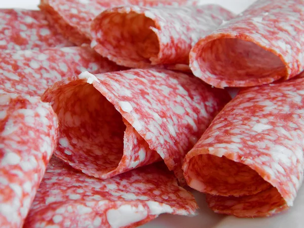 Closeup of salami sliced. — Stock Photo, Image