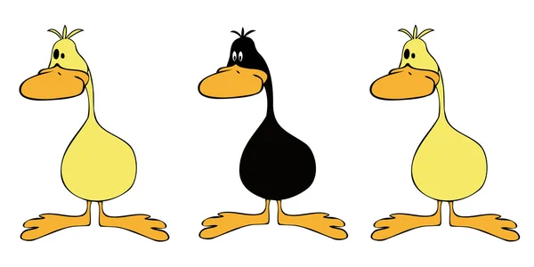 Skupina žluté kachny s jednou černou. — Stockový vektor