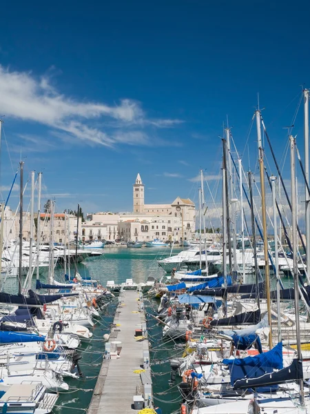 Panoramisch zicht van trani toeristische haven. Apulië. — Stockfoto