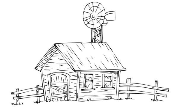Bauernhaus mit Windmühle. — Stockvektor
