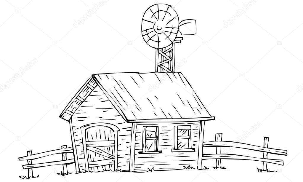 Download Farm house with windmill. — Stock Vector © milla74 #3413463