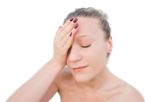 stock image Blonde woman with headache.