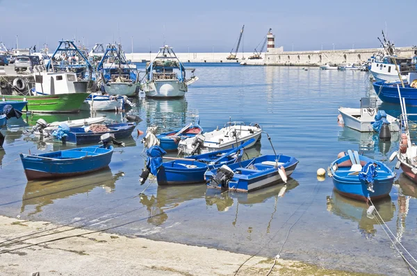 Båtar förtöjda vid hamnen. Monopoli. Apulien. — Stockfoto