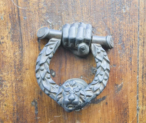 Golpeador de puerta en la puerta de madera . — Foto de Stock