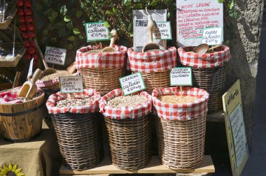 Wicker baskets of legumes. clipart