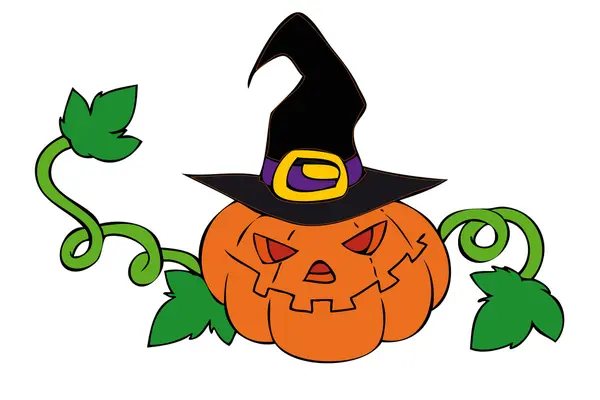 Citrouille d'Halloween avec chapeau de sorcière . — Image vectorielle