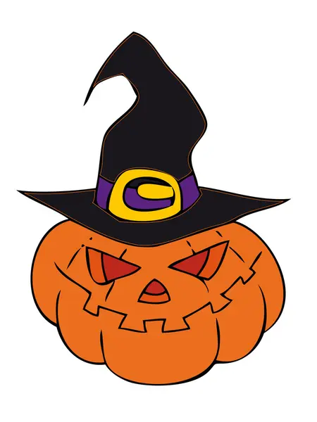 Halloween pumpkin with witch hat. — Stock Vector