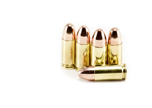 Five 9mm bullets — Stock Photo, Image