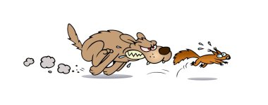 Dog chasing a squirrel clipart