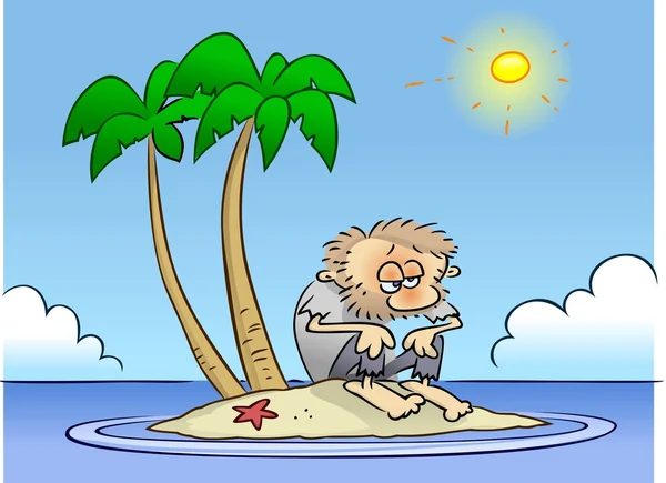Chlap ztroskotal na pustém ostrově Stock Ilustrace