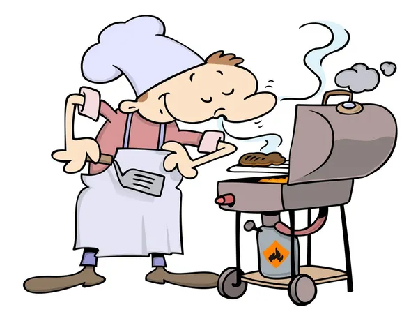 Šéfkuchař grilování hamburgery Vektorová Grafika