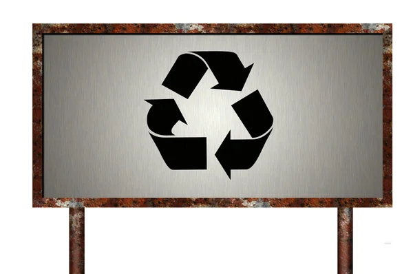 Zardzewiały znak z recykling symbol — Zdjęcie stockowe