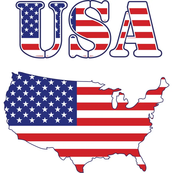 EUA mapa e texto Bandeira — Vetor de Stock