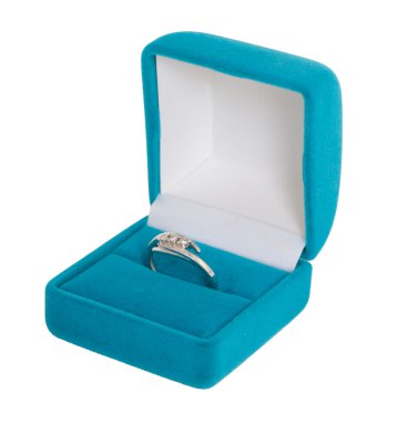 White gold ring in blue box clipart