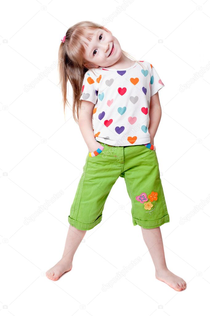 Little girl in a T-shirt with hearts