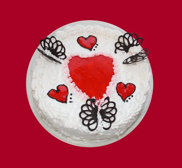 Sevgililer günü pastası jöle kırmızı kalpler ile — Stok fotoğraf