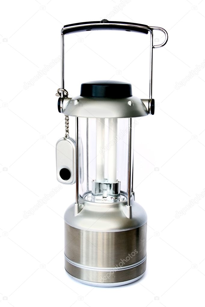 Portable camping light on white background