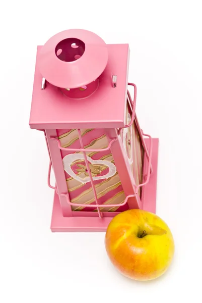 Lantern and apple top view — Stock Photo, Image