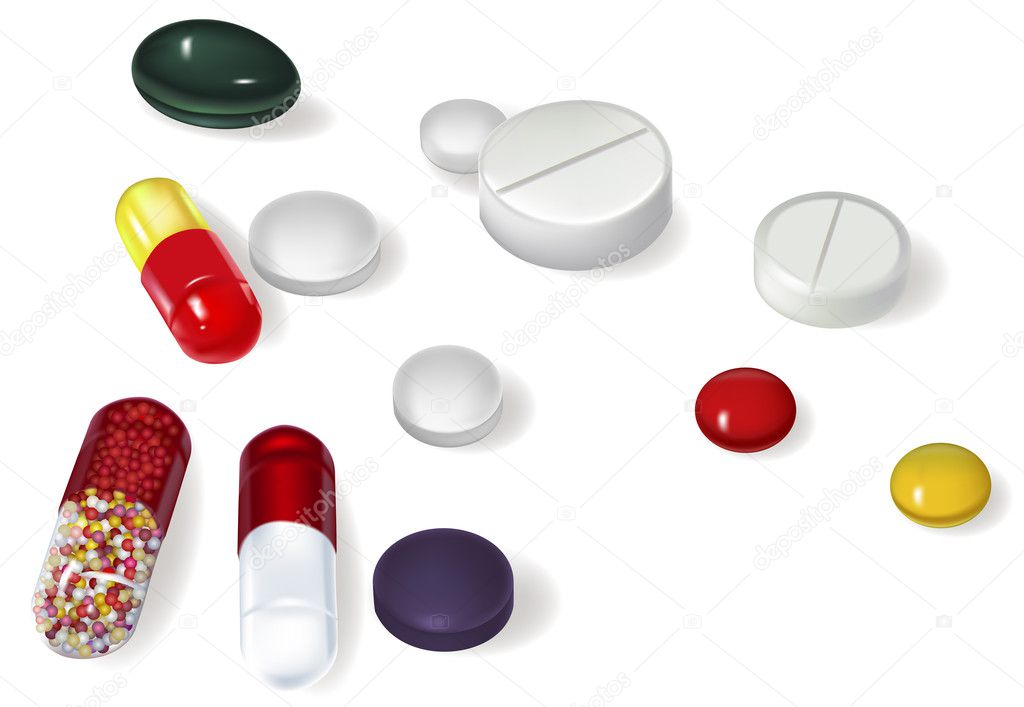 Set of tablets and capsules