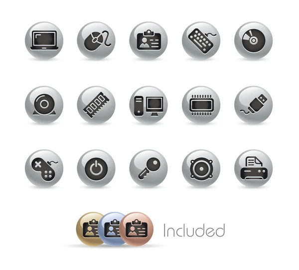 Computer & Devices // Metal Button Series — Stock Vector