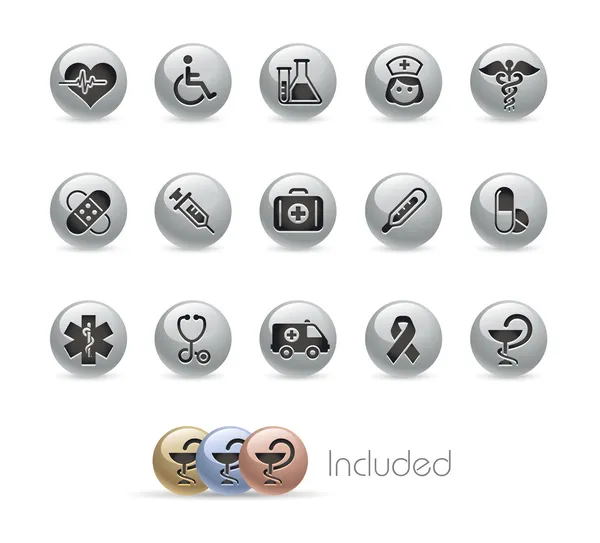 Série de boutons médicaux / / métalliques — Image vectorielle