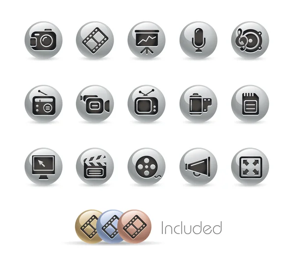 Multimedia / / Serie de botones de metal — Vector de stock