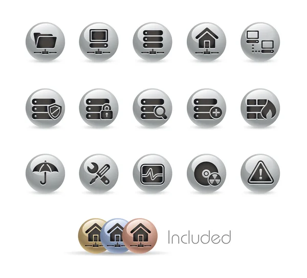Rede & Servidor / / Metal Button Series — Vetor de Stock