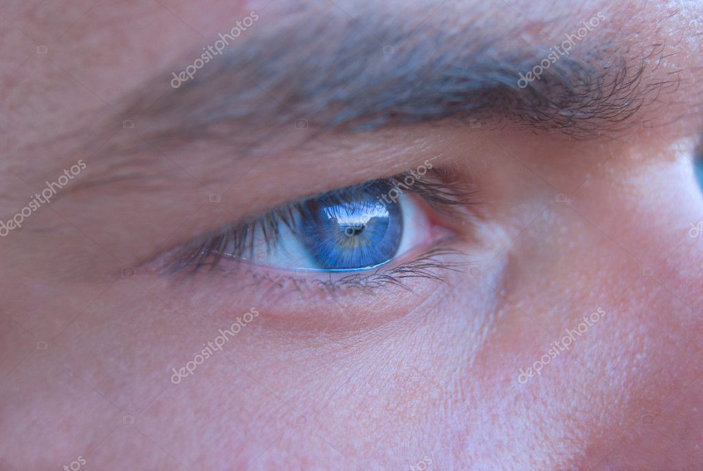 Close-up portrait of a beautiful blue male eye — Stock Photo © Larisa13