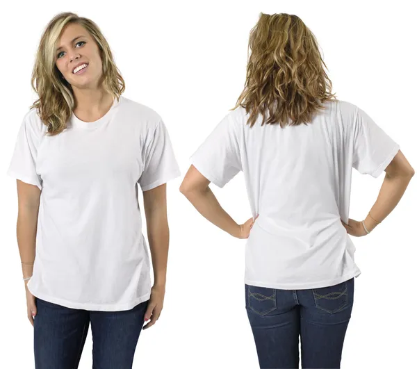 Female with blank white shirt — Stock Photo, Image