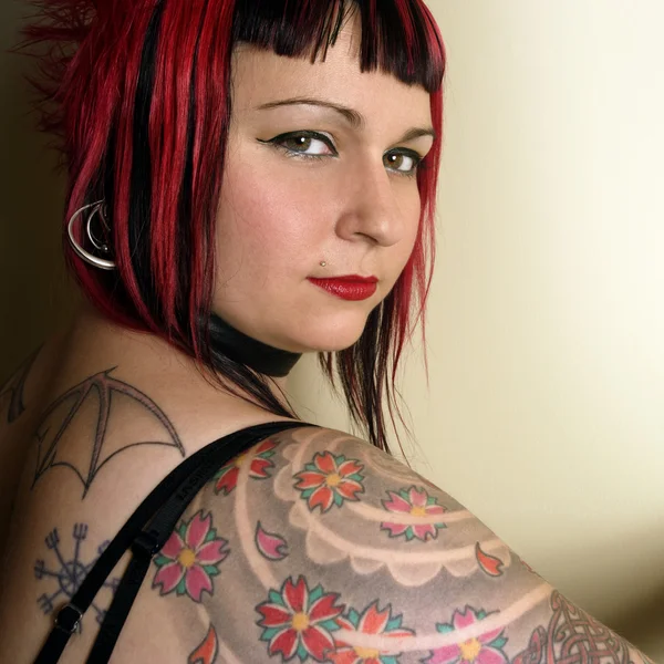 Beautiful tattoo goth girl — Stock Photo, Image