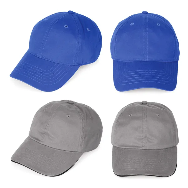 Blank blue and gray baseball caps — Stock Photo, Image