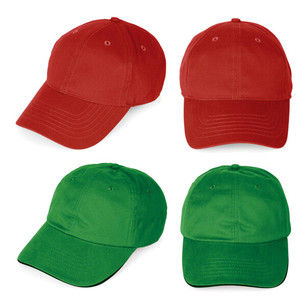 Blank red and green baseball caps