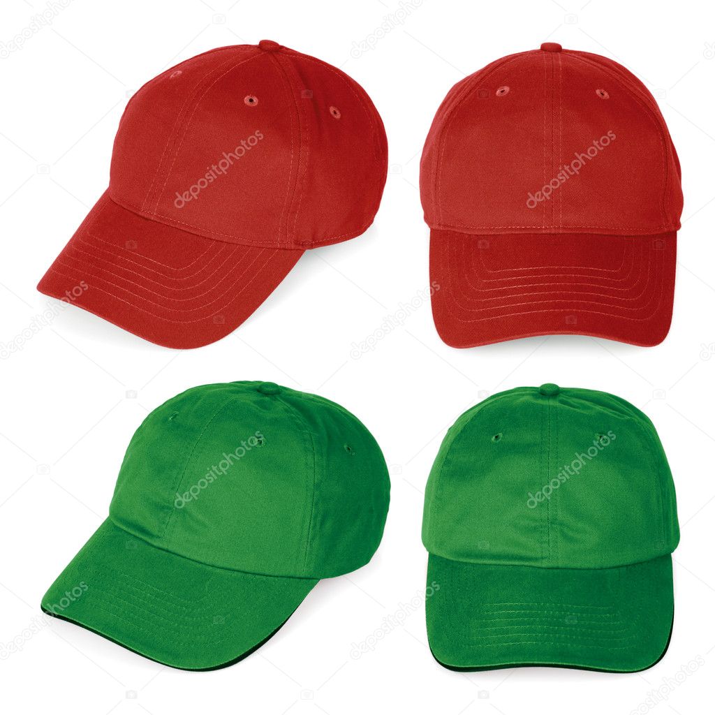 Blank red and green baseball caps
