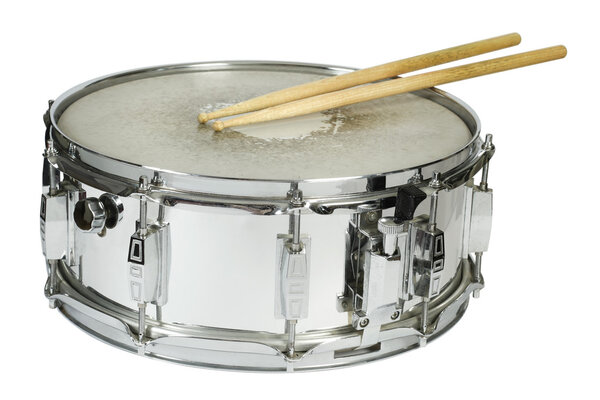 Snare drum and sticks isolated