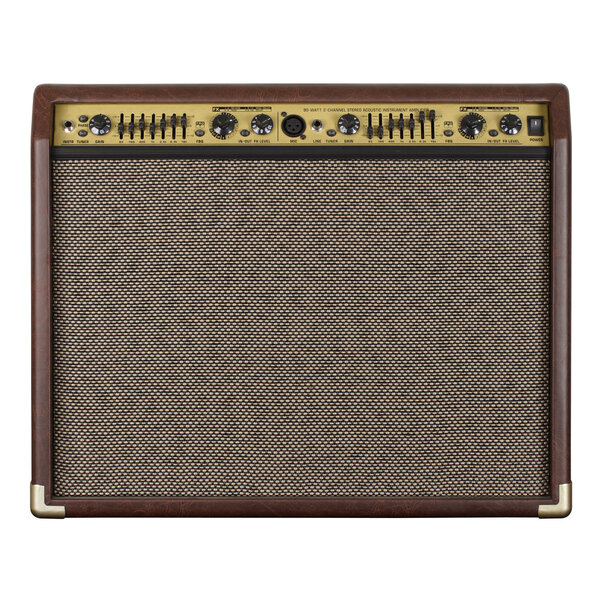 Photograph of the front of a guitar amplifier for acoustic guitar. Clipping path included.