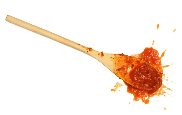 Łyżka sos pomidorowy — Zdjęcie stockowe