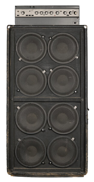 Photograph of the front of an old guitar or bass amplifier. Clipping path included.