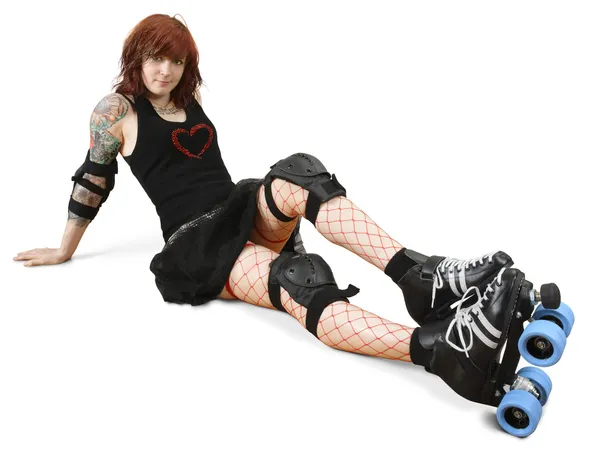 Roller derby menina no chão — Fotografia de Stock